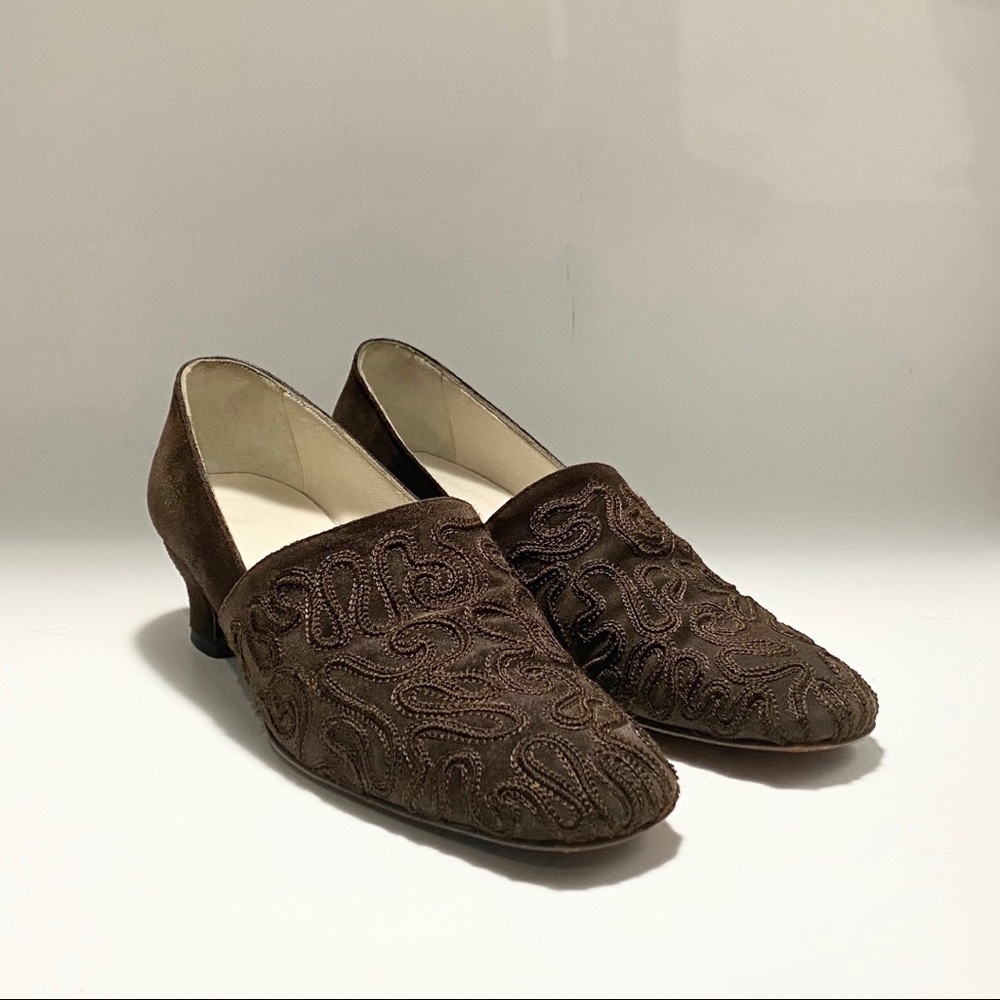 Giorgio Armani Brown Embroidered Shoes